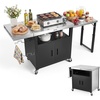 image:imageVEVOR Outdoor Grill Cart with Sink and Storage Cabinet 52 Inch Grill Table Waterproof Kitchen Island with Stainless Steel Top Spice Rack Wheel Movable Food Prep Station for Patio Bar Backyard BBQ748 Inch