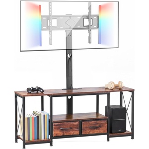 image:imageVEVOR TV Stand with Mount 472 Inch TV Stand Console with Power Outlet amp Storage Drawers for 3275 Inch TVs Height Adjustable Entertainment Center with LED Lights for Living Room Rustic Brown