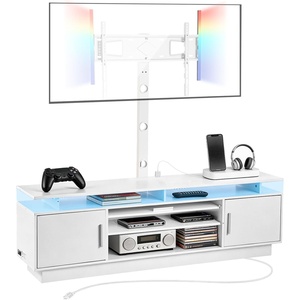 image:imageVEVOR TV Stand with Mount 591 Inch Swivel TV Stand Console with Power Outlet for 3275 Inch TVs Height Adjustable Modern Entertainment Center with Storage amp LED Lights for Living Room White