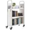 image:imageVEVOR Rolling Library Book Cart 330 lbs Capacity 303 x 15 x 480Inch Library Cart Single Sided VShaped Shelves with 3Inch Lockable Wheels Book Truck for Home Shelves Office and School WhiteWhite