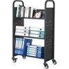 image:imageVEVOR Rolling Library Book Cart 330 lbs Capacity 303 x 15 x 480Inch Library Cart Single Sided VShaped Shelves with 3Inch Lockable Wheels Book Truck for Home Shelves Office and School WhiteBlack
