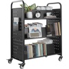 image:imageVEVOR Rolling Library Book Cart 330 lbs Capacity 303 x 15 x 480Inch Library Cart Single Sided VShaped Shelves with 3Inch Lockable Wheels Book Truck for Home Shelves Office and School WhiteBlack