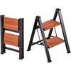 image:imageVEVOR 2 Step Ladder Folding Step Stool with Wide AntiSlip Pedal and Comfort Handgrip Lightweight 330 lbs Capacity Portable Aluminum Plant Support MultiUse for Adults Home Repairing CleaningBlack Frame Tubes  Wood Steps