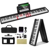 image:imageVEVOR 61 Folding Keyboard Bluetooth amp MIDI Portable Electronic Digital Foldable Piano with Sustain Pedal Touch Sensitive Lighted Keys Bag Rechargeable for Beginners Teens Adults White88 Key Black  with Headphones