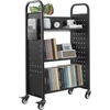 image:imageVEVOR Rolling Library Book Cart 330 lbs Capacity 303 x 15 x 480Inch Library Cart Single Sided VShaped Shelves with 3Inch Lockable Wheels Book Truck for Home Shelves Office and School WhiteBlack