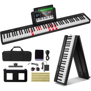 image:imageVEVOR 61 Folding Keyboard Bluetooth amp MIDI Portable Electronic Digital Foldable Piano with Sustain Pedal Touch Sensitive Lighted Keys Bag Rechargeable for Beginners Teens Adults White88 Key Black  with Headphones