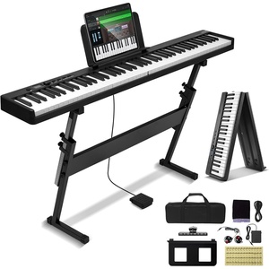 image:imageVEVOR 61 Folding Keyboard Bluetooth amp MIDI Portable Electronic Digital Foldable Piano with Sustain Pedal Touch Sensitive Lighted Keys Bag Rechargeable for Beginners Teens Adults White88 Key Black  with Stand