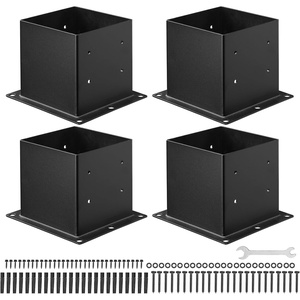 image:imageVEVOR 6x6 Post Base 4 Pcs Inner Size 56x56 inch  142x142 mm Post Brackets Heavy Duty Carbon Steel Decking Posts Wood Posts Brackets for Pavilion Deck Railing Support Deck Base Plate BlackFull Cover 4x4 4pc