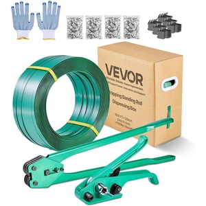 image:imageVEVOR Banding Strapping Kit Heavy Duty Banding Sealer Tool with 1500 ft PET Band 450 Metal Seals 150 Corner Protectors amp Gloves Plastic Pallet Packaging Strapping Kit for WarehouseShippingMovingPET 58x1500 6PC Set