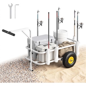 image:imageVEVOR Beach Fishing Cart 200 lbs Load Capacity Fish and Marine Cart with Two 11 Big Wheels Rubber Balloon Tires for Sand HeavyDuty Steel Pier Wagon Trolley with 7 Rod Holders for Fishing Picnic2 11 Rubber Tires  200 lbs