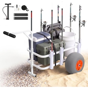 image:imageVEVOR Beach Fishing Cart 200 lbs Load Capacity Fish and Marine Cart with Two 11 Big Wheels Rubber Balloon Tires for Sand HeavyDuty Steel Pier Wagon Trolley with 7 Rod Holders for Fishing Picnic2 13 PU Tires  300 lbs