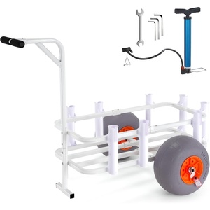 image:imageVEVOR Beach Fishing Cart 200 lbs Load Capacity Fish and Marine Cart with Two 11 Big Wheels Rubber Balloon Tires for Sand HeavyDuty Steel Pier Wagon Trolley with 7 Rod Holders for Fishing Picnic2 13 PU Tires
