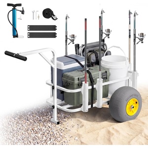image:imageVEVOR Beach Fishing Cart 200 lbs Load Capacity Fish and Marine Cart with Two 11 Big Wheels Rubber Balloon Tires for Sand HeavyDuty Steel Pier Wagon Trolley with 7 Rod Holders for Fishing Picnic2 13 PU Tires  200 lbs