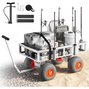 image:imageVEVOR Beach Fishing Cart 200 lbs Load Capacity Fish and Marine Cart with Two 11 Big Wheels Rubber Balloon Tires for Sand HeavyDuty Steel Pier Wagon Trolley with 7 Rod Holders for Fishing Picnic2 13 PU Tires  350 lbs