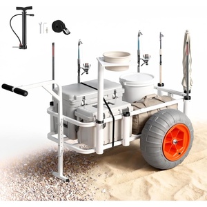 image:imageVEVOR Beach Fishing Cart 200 lbs Load Capacity Fish and Marine Cart with Two 11 Big Wheels Rubber Balloon Tires for Sand HeavyDuty Steel Pier Wagon Trolley with 7 Rod Holders for Fishing Picnic2 165 PU Tires  350 lbs