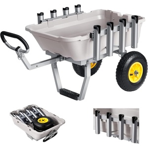 image:imageVEVOR Fishing Cart 300 lbs Load Capacity Foldable Fish and Marine Cart with Four 11 Big Wheels Rubber Balloon Tires HeavyDuty Steel Pier Wagon Trolley with 8 Rod Holders for Picnic2 13 Rubber Tires  200 lbs