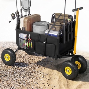 image:imageVEVOR Fishing Cart 300 lbs Load Capacity Foldable Fish and Marine Cart with Four 11 Big Wheels Rubber Balloon Tires HeavyDuty Steel Pier Wagon Trolley with 8 Rod Holders for Picnic2 11 Rubber Tires  300 lbs