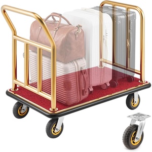 image:imageVEVOR Hotel Luggage Cart Brushed Stainless Steel Finish Bellmans Cart Valet Cart with Grey Carpeted Deck and 6inch Rubber Wheels Ideal for Hotels Condos Resorts Silver425x256x382in