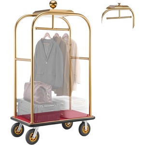 image:imageVEVOR Hotel Luggage Cart Brushed Stainless Steel Finish Bellmans Cart Valet Cart with Grey Carpeted Deck and 6inch Rubber Wheels Ideal for Hotels Condos Resorts Silver425x252x764in