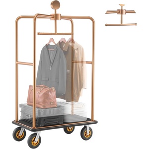 image:imageVEVOR Hotel Luggage Cart Brushed Stainless Steel Finish Bellmans Cart Valet Cart with Grey Carpeted Deck and 6inch Rubber Wheels Ideal for Hotels Condos Resorts Silver425x256x772in