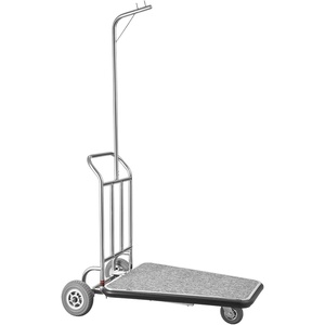 image:imageVEVOR Hotel Luggage Cart Brushed Stainless Steel Finish Bellmans Cart Valet Cart with Grey Carpeted Deck and 6inch Rubber Wheels Ideal for Hotels Condos Resorts Silver425x25x71in