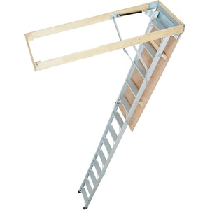 image:imageVEVOR Pull Down Attic Ladder  12 Steps Black Folding Stairs with Armrests for Attic Access WallMounted Retractable Ladder 98 ft Height11 ft