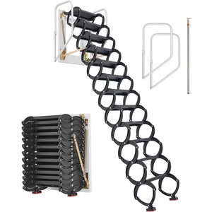 image:imageVEVOR Pull Down Attic Ladder  12 Steps Black Folding Stairs with Armrests for Attic Access WallMounted Retractable Ladder 98 ft Height276 x 197 x 157 inches