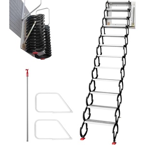 image:imageVEVOR Pull Down Attic Ladder  12 Steps Black Folding Stairs with Armrests for Attic Access WallMounted Retractable Ladder 98 ft Height98 ft