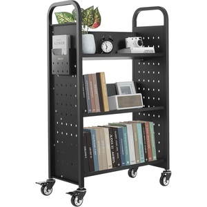 image:imageVEVOR Rolling Library Book Cart 330 lbs Capacity 303 x 15 x 480Inch Library Cart Single Sided VShaped Shelves with 3Inch Lockable Wheels Book Truck for Home Shelves Office and School WhiteBlack