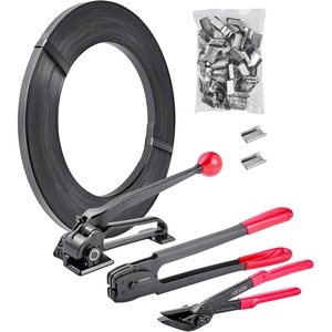 image:imageVEVOR Steel Banding Strapping Kit Heavy Duty Banding Sealer Tool with 100 ft Binding Straps 100 Metal Clasps Manual Pallet Packaging Strapping Kit for Warehouse Transportation Industrial BundlingSteel 34x600 5PC Set