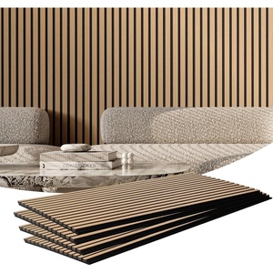 image:imageVEVOR Wood Slat Acoustic Panels 236 x 472 inch 4 Pcs MDF Accent Wooden Wall Panels for Modern Interior Wall Decor Faux Wood Wall Board Panels for Noise Reduction Black OakLight Oak