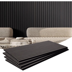 image:imageVEVOR Wood Slat Acoustic Panels 236 x 472 inch 4 Pcs MDF Accent Wooden Wall Panels for Modern Interior Wall Decor Faux Wood Wall Board Panels for Noise Reduction Black OakBlack Oak