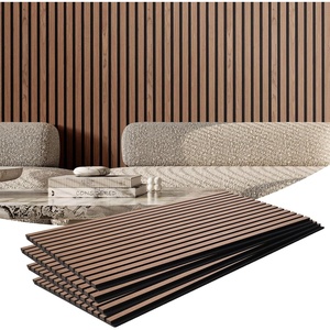 image:imageVEVOR Wood Slat Acoustic Panels 236 x 472 inch 4 Pcs MDF Accent Wooden Wall Panels for Modern Interior Wall Decor Faux Wood Wall Board Panels for Noise Reduction Black OakWalnut