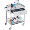 image:imageVEVOR Lab Serving Cart Utility Cart Stainless Steel Medical Cart with Two Drawers for lab Equipment Use Grade I Stainless Steel Utility Services 2 Shelves 2 DrawerCatering Cart