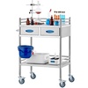 image:imageVEVOR Lab Serving Cart Utility Cart Stainless Steel Medical Cart with Two Drawers for lab Equipment Use Grade I Stainless Steel Utility Services 2 Shelves 2 DrawerUtility Cart