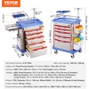 image:imageVEVOR Medical Crash Cart Nursing Emergency Rolling Cart with 5 Drawers amp 4 Silent Wheels Adjust IV Pole Needle Disposal Holder Trash Bin O2 Holder Mobile Trolley for Hospital Clinic Lab SalonGrey  Blue