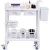 image:imageVEVOR Medical Mobile Trolley Cart with 2 Drawers amp 3 Trash Cans 2 Tiers Beauty Salon Rolling Trolley with 4 Silent Wheels amp 2 Dirts Bucket amp Bowl Medical Utility Cart for Hospital Dental Clinic Lab2tier shelves