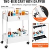 image:imageVEVOR Rolling Medical Cart with Lockable Drawer White Paint Stainless Steel Utility Cart 2 Tiers Mobile Esthetician Trolley Cart with Swivel Casters for Lab Hospital Dental Salon and Beauty2tier with 2 drawer