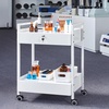 image:imageVEVOR Rolling Medical Cart with Lockable Drawer White Paint Stainless Steel Utility Cart 2 Tiers Mobile Esthetician Trolley Cart with Swivel Casters for Lab Hospital Dental Salon and Beauty2tier with 2 drawer