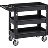 image:imageVEVOR Utility Cart 3Tier Plastic Service Cart with 550LBS Capacity 360 Swivel Casters Including 2 Locking Wheels Medium Lipped Shelves Ergonomic Handle for Garage Warehouse Cleaning Tasks