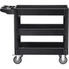 image:imageVEVOR Utility Cart 3Tier Plastic Service Cart with 550LBS Capacity 360 Swivel Casters Including 2 Locking Wheels Medium Lipped Shelves Ergonomic Handle for Garage Warehouse Cleaning Tasks