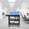 image:imageVEVOR Utility Cart 3Tier Plastic Service Cart with 550LBS Capacity 360 Swivel Casters Including 2 Locking Wheels Medium Lipped Shelves Ergonomic Handle for Garage Warehouse Cleaning Tasks