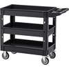 image:imageVEVOR Utility Cart 3Tier Plastic Service Cart with 550LBS Capacity 360 Swivel Casters Including 2 Locking Wheels Medium Lipped Shelves Ergonomic Handle for Garage Warehouse Cleaning Tasks