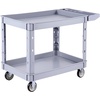 image:imageVEVOR Utility Cart 550 lbs Capacity 2 Tier Service Cart with 360 Swivel amp Fixed Wheels 2 with Brakes Heavy Duty Plastic Rolling with Storage Tray Tool Storage for Garage Warehouse Workshop Gray4488 x 2402 x 3307 in