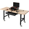image:imageVEVOR Adjustable Workbench 5000 lbs Capacity 72 x 24 Inch Oak Wood Top Workstation with 4 AC Outlets amp 2 USB Ports HeavyDuty Hardwood Worktable for Garage Workshop Home Office CommercialDrawer StorageUniversal Wheels60x24