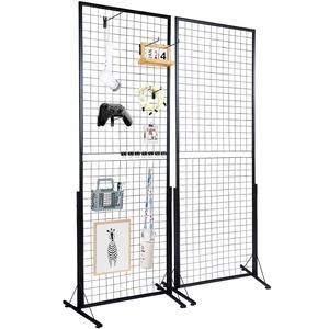 image:imageVEVOR 2 x 56 Ft Grid Wall Panels 2 Packs Wire Gridwall Display Racks Tower with TBase Floorstanding Double Side Gridwall Panels Retail Display with Extra Clips and Hooks for Art Craft Shows