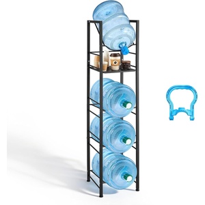 image:imageVEVOR 2in1 5 Gallon Water Jug Holder 5Tier 3 or 5 Gallon Water Bottle Holder for 4 Bottles Heavy Duty Jug Rack Organizer with Storage Shelf Adjustable Feet Handle for Kitchen Office Black
