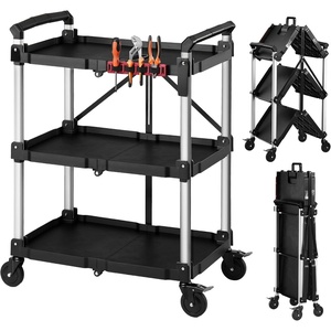 image:imageVEVOR 3 Shelf Heavy Duty Folding Jobsite Cart 3 Tier Rolling Cart with Side Tool Holder amp 360 Swivel Wheels 2 Brakes 300 LBS Folding Utility Cart Tool Storage for Garage Warehouse Workshop311 x 1969 x 4134 in