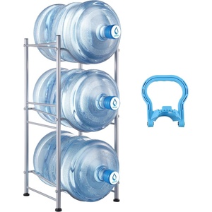 image:imageVEVOR 4 Tiers Water Jug Holder 5 Gallon Water Bottle Holder Double Row Water Bottle Rack for 8 Bottles Heavy Duty Water Jug Rack for Kitchen Office Living Room BlackSilver