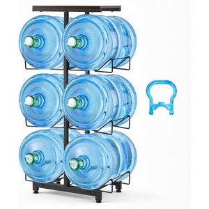 image:imageVEVOR 4 Tiers Water Jug Holder 5 Gallon Water Bottle Holder Double Row Water Bottle Rack for 8 Bottles Heavy Duty Water Jug Rack for Kitchen Office Living Room SilverBlack and Brown